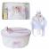 Set trusou botez, cutie trusou si lumanare, dantela si ursuleti, decor lila,