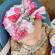 Caciulita tip turban inflorata cu fundite in fata (marime disponibila: 6-9 luni