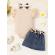 Set body crem cu inscriptie si fustita denim pentru fetite (marime disponibila:
