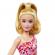 Barbie papusa barbie fashionista blonda cu parul prins in coada si rochie cu floricele