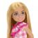Barbie papusa chelsea blonda cu rochita roz in carouri