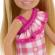 Barbie papusa chelsea blonda cu rochita roz in carouri