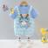 Costumas pentru baietei cu tricou si salopeta - blue giraffe (marime